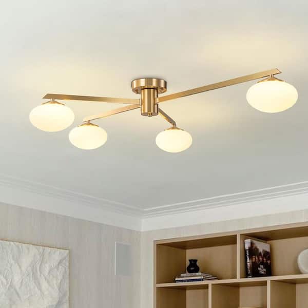 Y'INSP Lumo Orb 37 in. 4-Light Brushed Gold Mid-Century Pendant