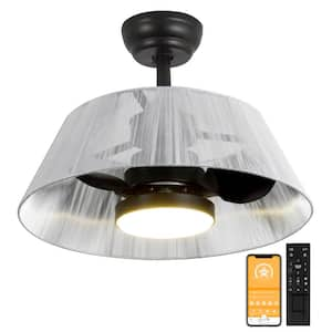 20 in. Indoor Farmhouse Integrated LED Mesh Black and Silver Semi Flush Mount Ceiling Fan Light with Remote Control App