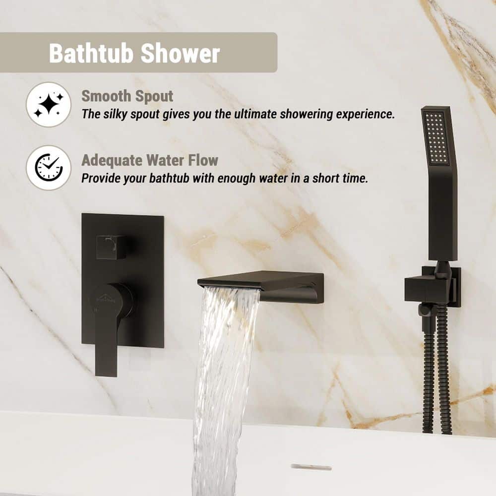 Matte Black Wall Mount Roman Tub Faucet with Hand Shower