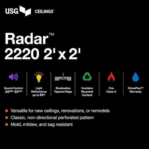 2 ft. x 2 ft. Radar White Shadowline Tapered Edge Lay-In Ceiling Tile, case of 16 (64 sq. ft.)