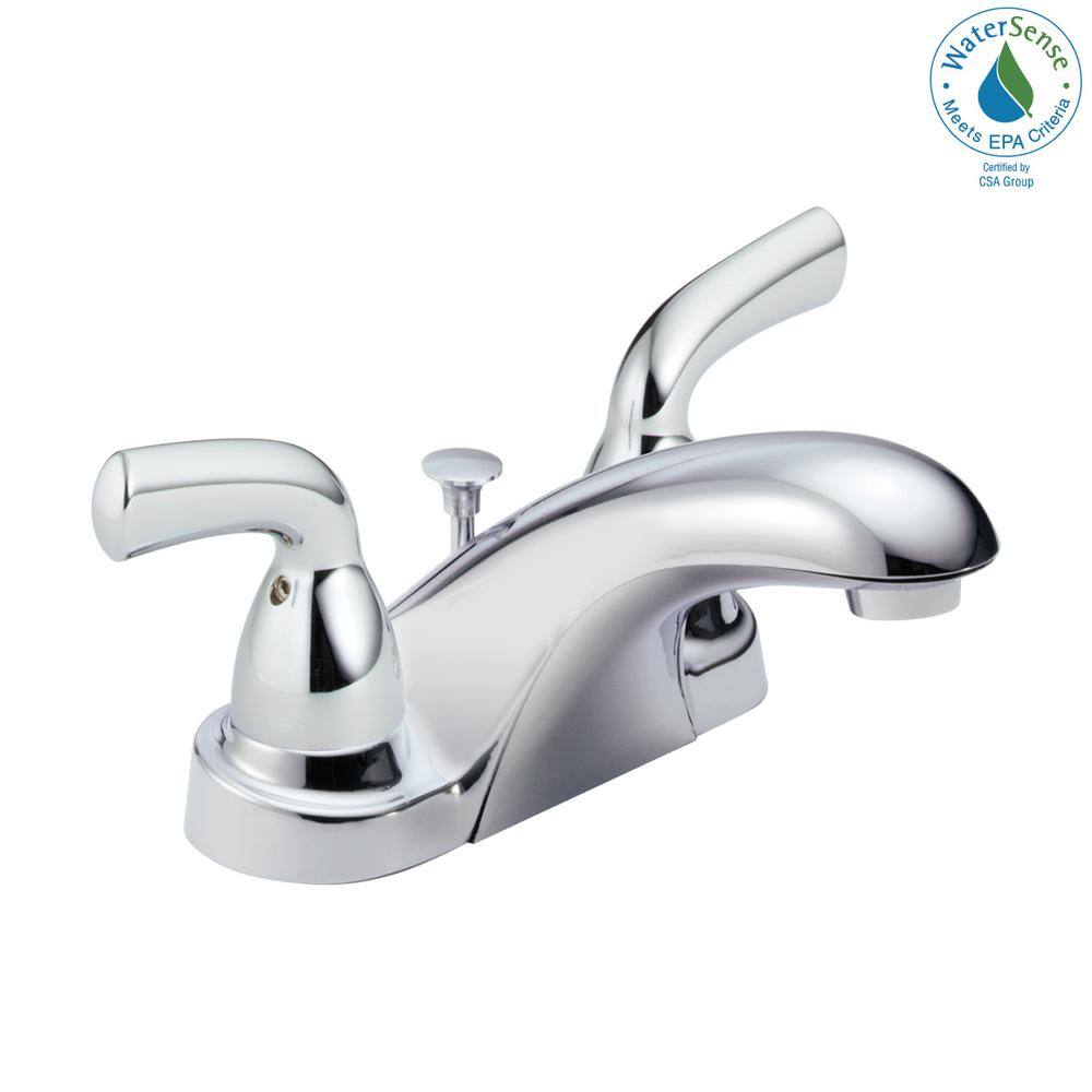 Chrome 4-Inch Centerset 2-Handle Bathroom Faucet with Metal Drain Assembly