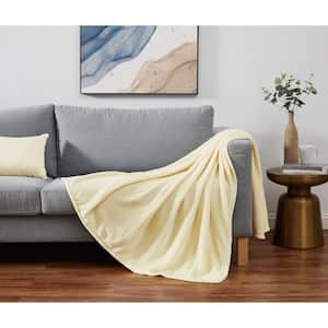Solid Plush Yellow Polyester 50 in. x 60 in. Throw Blanket