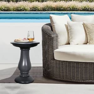 16 in. Magnesium Oxide Outdoor Round Side Table/End Table in Dark Gray