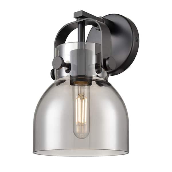 Innovations Pilaster II Bell 6.5 in. 1-Light Matte Black Wall Sconce with Glass Shade