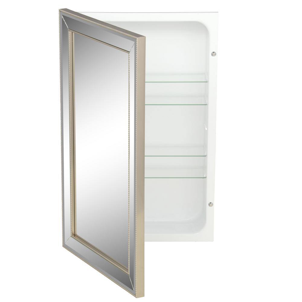 Champagne Silver 16" x 26" Beaded Recessed Medicine Cabinet