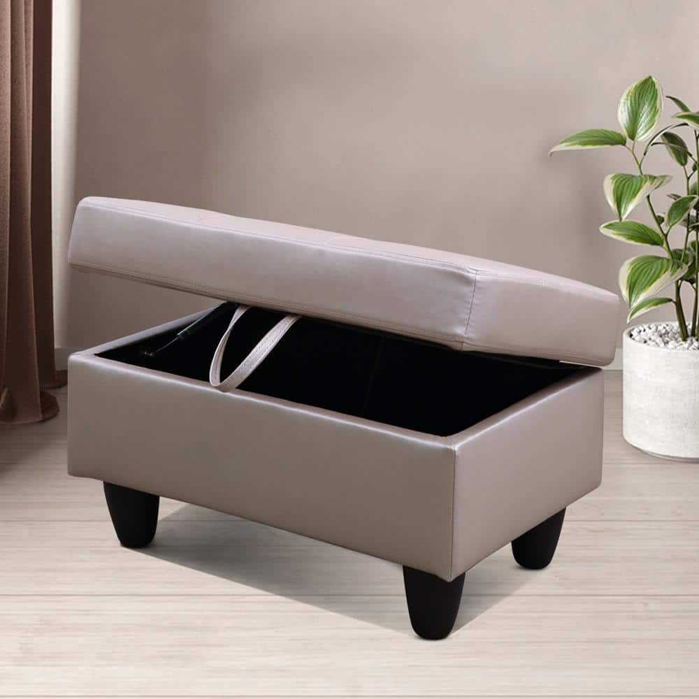 28.5 in. W Latte Faux Leather Rectangle Ottoman with Storage