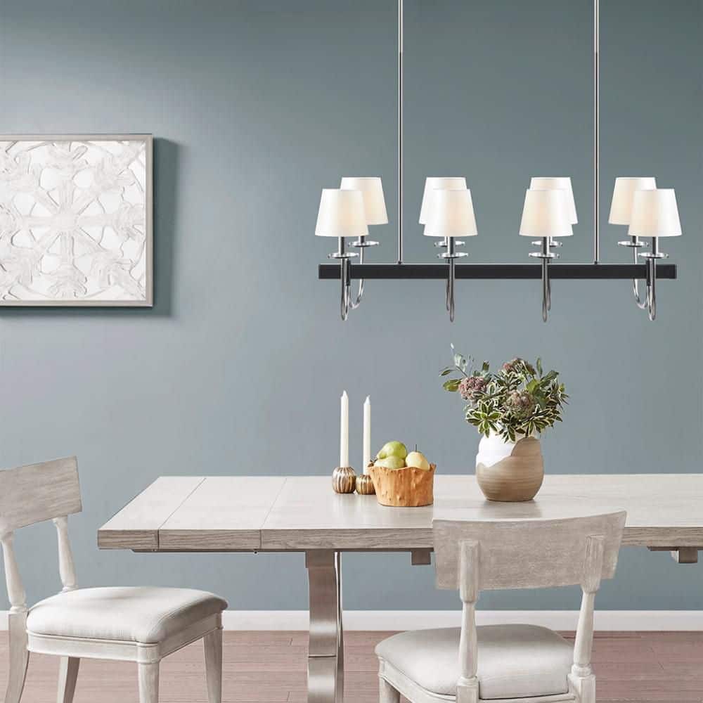 49 in. Black and Silver 8-Light Traditional Rectangular Chandelier with Drum Shades for Dining Room and Kitchen Island price history on PriceWatchPro