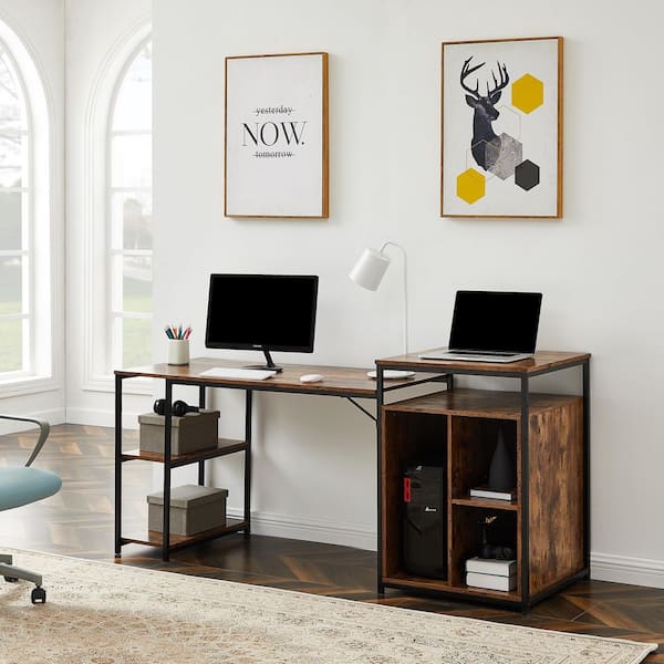 71 Modern White Home Office Executive Desk with Drawers & Storage Cabinet  in Gold Base