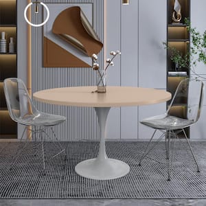 Verve Modern Light Natural Engineered Wood 48 in. Tabletop with Pedestal Base Dining Table 4-Seater