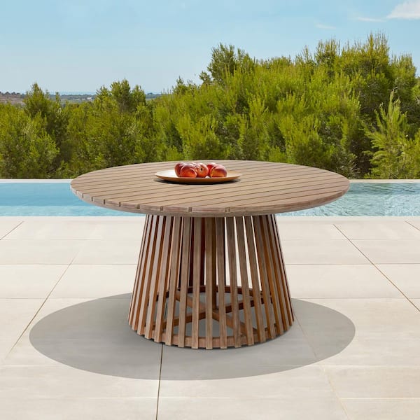 Armen Living Escondido Light Brown Round Eucalyptus Wood Outdoor Dining Table