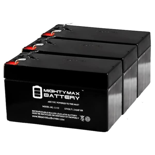 MIGHTY MAX BATTERY 12V 1.3Ah SLA Battery Replacement for PBQ 1.3-12 - 3 Pack