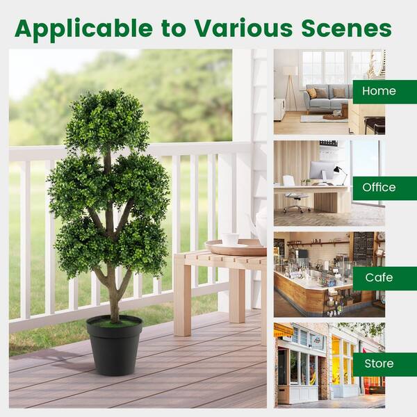 2 Ft. Artificial Topiary Tree Green Fake Topiary Ball Trees Artificial Bonsai Tree Plant In Pot (2-Pack) AJ-P220549 - The Home Depot