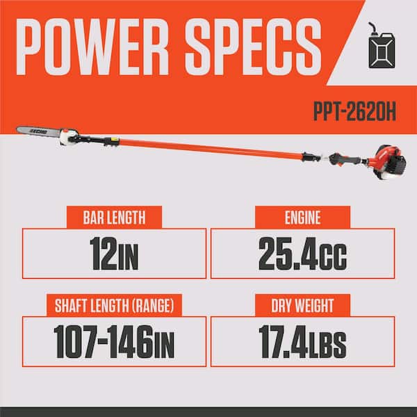 12 in. 25.4 cc Gas 2-Stroke X Series Telescoping Power Pole Saw with In-Line Handle and Shaft Extending to 12.1 ft.