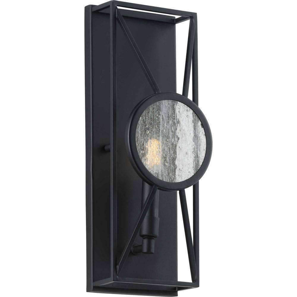 Matte Black Steel Dimmable Wall Sconce with Seeded Glass