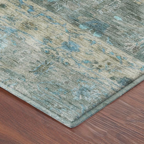 Mayfield Premium Machine Washable Abstract AMF2323 Sage 8 ft. x 8 ft. Round Rug