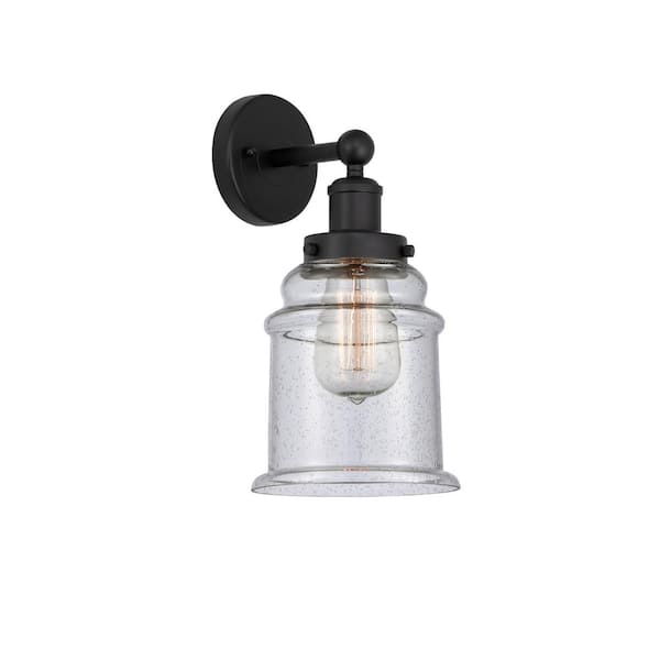 Canton 1-Light Matte Black, Seedy Wall Sconce with Clear Glass Shade
