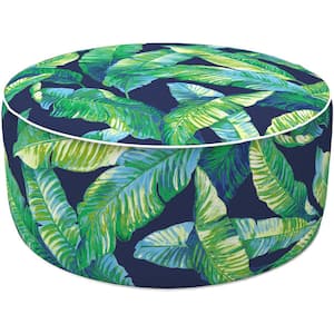 21 in. Round Plastic Outdoor Inflatable Ottoman with Handle for Patio Garden Camping, Green Leaves