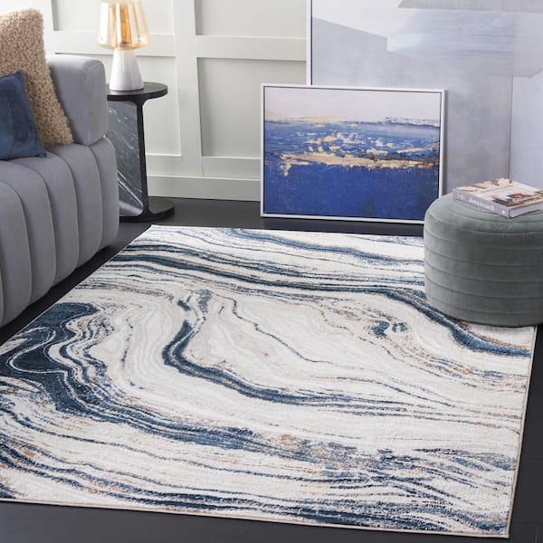 Parker 4 ft. x 6 ft. Ivory/Navy Abstract Waves Area Rug