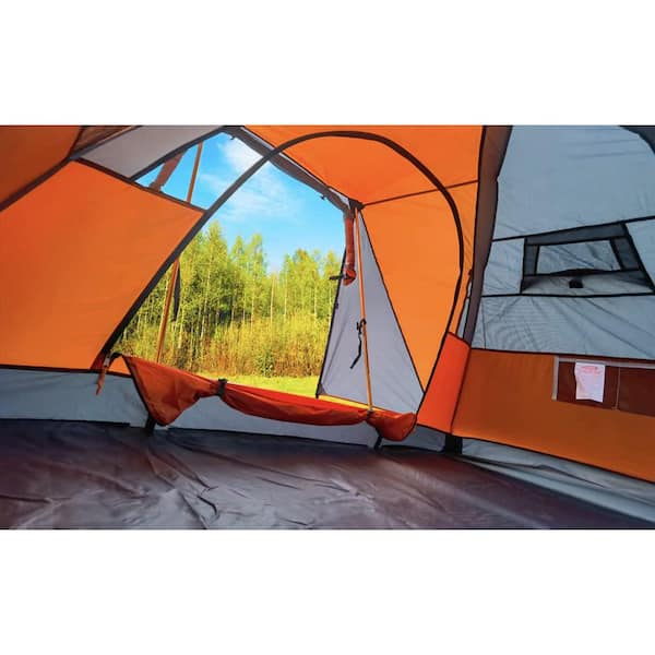 Orange Camping Tent 2-Person, Aluminum Poles Tent with Bike Shed
