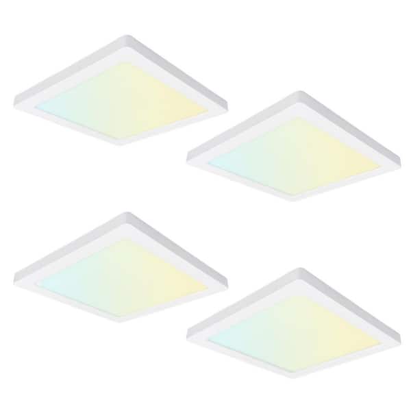4-Pack 7 in. 12-Watt White New Ultra-Low Profile Integrated LED Flush Mount Ceiling Light Panel Light 3CCT Selectable