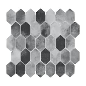 Picket Gray Mix 10.7 in. x 10.1 in. Long Hexagon Recycled Glass Cement Looks Mosaic Floor and Wall Tile (8 sq. ft./Case)