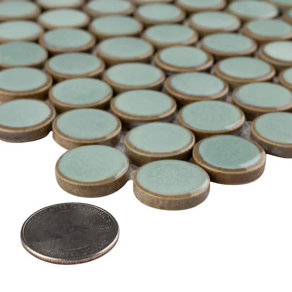 Hudson Penny Round Mint Green 12 in. x 12-5/8 in. Porcelain Mosaic Tile (10.7 sq. ft./Case)