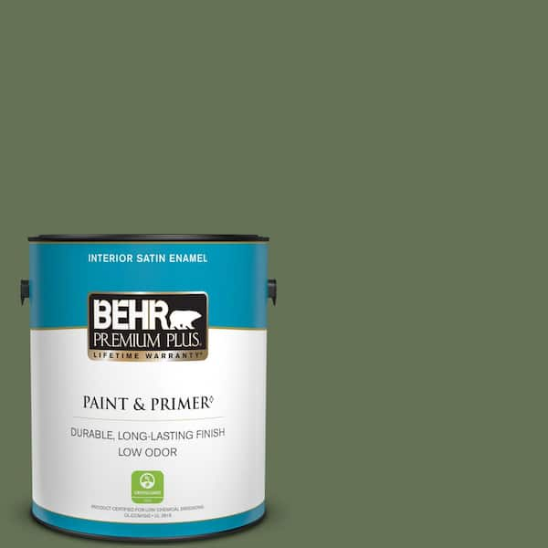 BEHR PREMIUM PLUS 1 gal. #PMD-46 French Tarragon Satin Enamel Low Odor Interior Paint & Primer