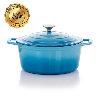 4 Qt. Round Enameled Cast Iron Casserole in Blue with Lid