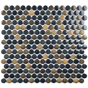 Porcetile Round Multi Blue 12.41 in. x 11.46 in. Penny Glossy Porcelain Mosaic Wall and Floor Tile (9.9 sq. ft./Case)
