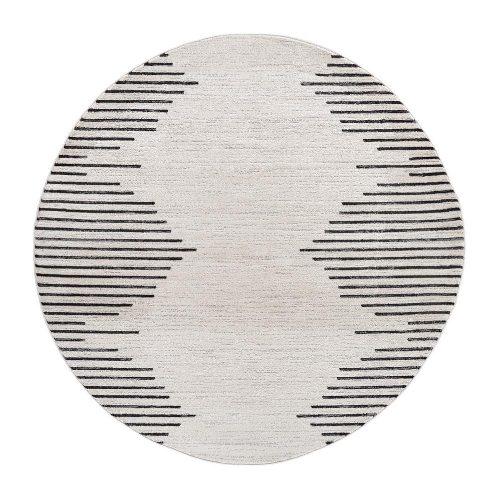 World Rug Gallery Fulton 8 ft. Round Cream Bohemian Stripe Area Rug ...
