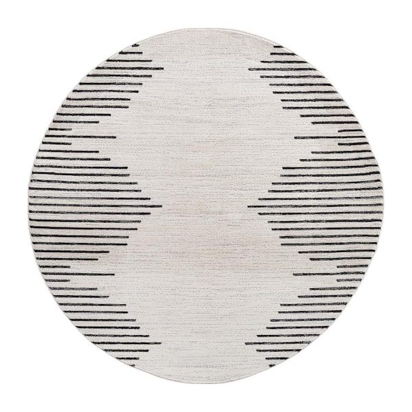 Fulton 8 ft. Round Cream Bohemian Stripe Area Rug