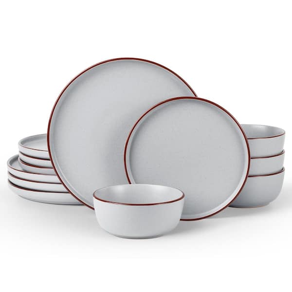 Mercury 12-Piece Speckled Stoneware Dinnerware Set in Light Grey Service for 4 Dinnerware Sets