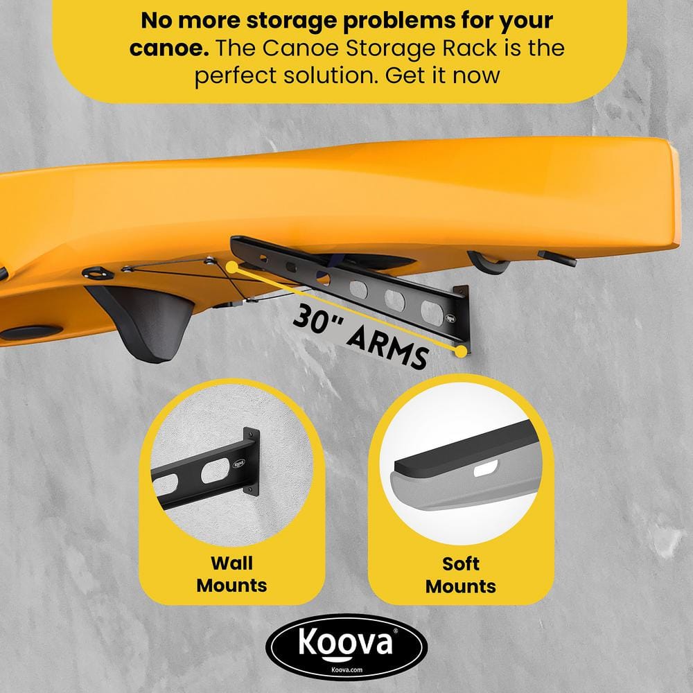 4 Pack Wall Mounted Kayak Rack - Made in USA 30" Arms