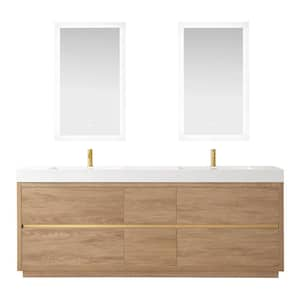 Huesca 84 in.W x 19.7 in.D x 33.9 in.H Double Bath Vanity in North American Oak with White Composite Sink Top and Mirror