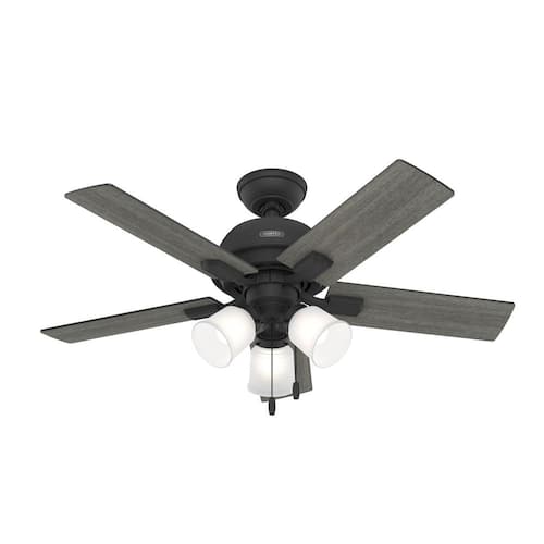 Crystal Peak 44 in. Indoor Matte Black Ceiling Fan with Light Kit Included Hunter Ceiling Fans With Lights