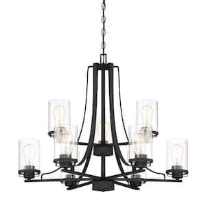 Jedrek 9-Light Black Chandelier with Clear Glass Shades For Dining Rooms