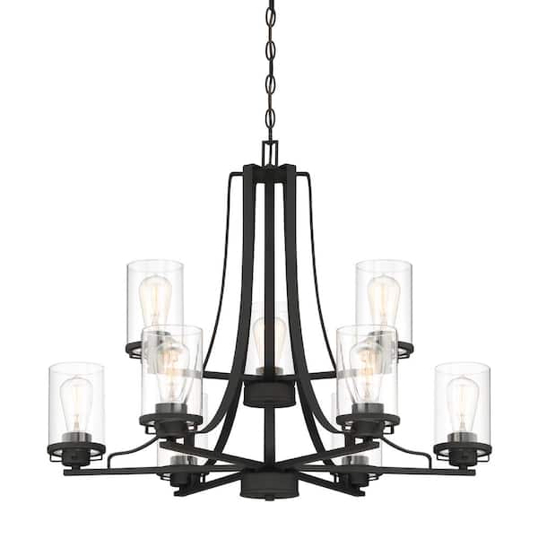 Jedrek 9-Light Black Industrial Classic Chandelier for Dining Areas with No Bulbs Included