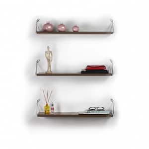 Urbane Industrial Aged 3-Tiered Solid Wood and Metal Pipe Floating Wall Shelf, Walnut/Chrome