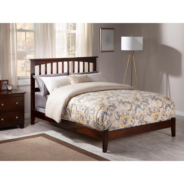 AFI Mission Walnut Solid Wood Twin Extra Long Traditional Panel Bed with Open Footboard and Attachable Turbo Device Charger