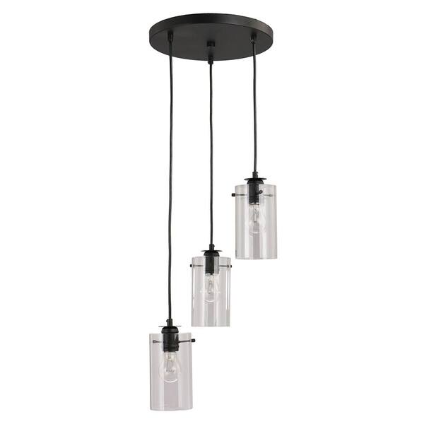 DSI Brooklyn Collection 3-Light Black Pendant with Clear Glass Shades