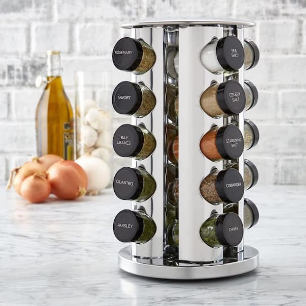 Revolving Countertop Spice Rack with 20 Prefilled Glass Jars and Spices Included