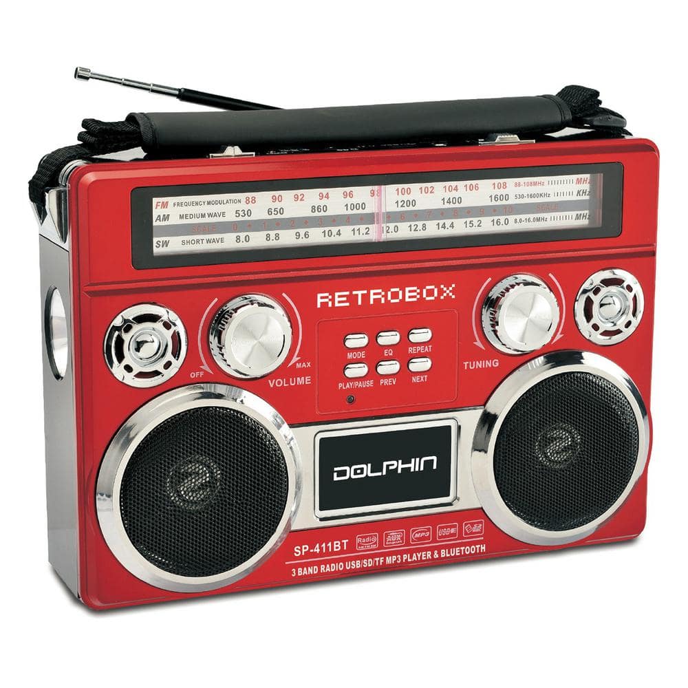 viceversa periodista Mostrarte Dolphin Retrobox Red Portable Mini Bluetooth Speaker SP-411BT - RED - The  Home Depot