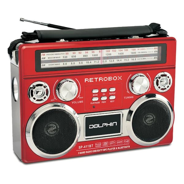 Dolphin Retrobox Red Portable Mini Bluetooth Speaker SP-411BT - RED - The  Home Depot