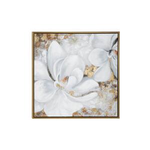 40 in. x 40 in. White Polystone Traditional Flowers Framed Wall Art