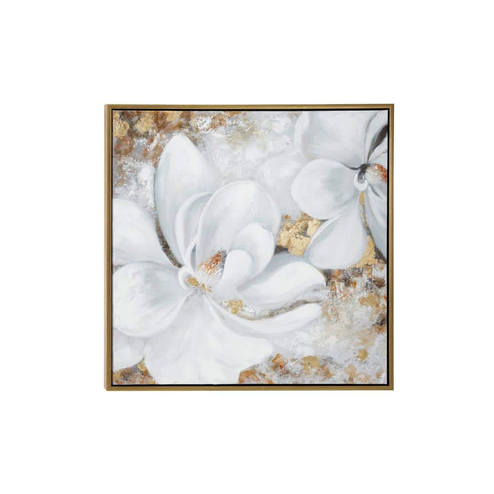 white and gold flower painting