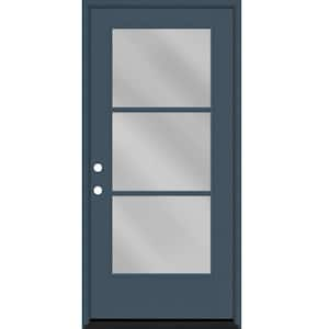 Legacy 30 in. x 80 in. Icon 3-Lite Modern Clear Glass RHIS Dark Denim Fiberglass Prehung Front Door