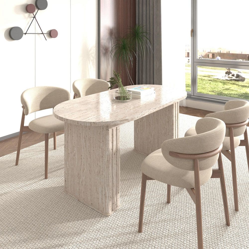 【pepe】PRINCESS Table GrillStone Beige Boyel Living Beige Wood 78.74 in. Double Pedestal Base Dining