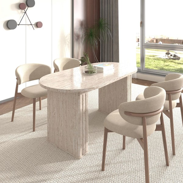 Boyel Living Beige Wood 78.74 in. Double Pedestal Base Dining