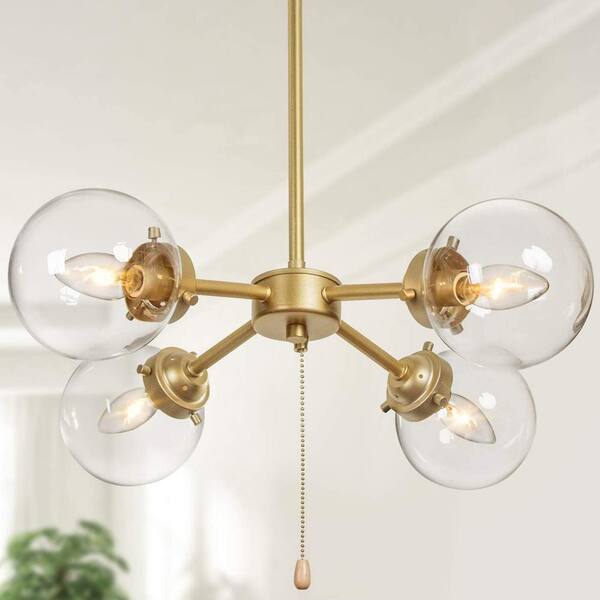 Uolfin Hepburn 4 Light Modern Brass Chandelier With Pull Chain Switch Fzy6rrhd23571a6 The Home Depot - Bedroom Ceiling Light Pull Cord
