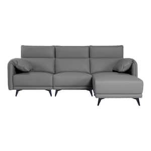 93.31 in. Faux Leather, 3-Seater Sofa Couch with Headrests and Ottoman, Small Sectional Sofa Set in Gray